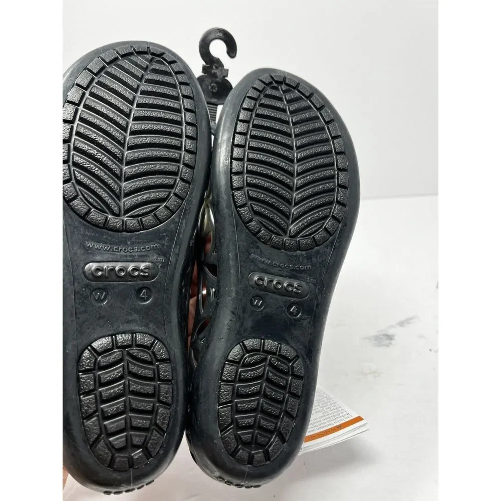 Crocs Comfort Casual Cut Out Peep Toe‎ Women's Black Flats Shoes  Sz 4 NWT
